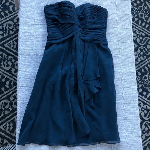David’s Bridal Strapless Chiffon Mini Dress 2 Navy Blue F14847 Prom Wedding - Picture 1 of 8